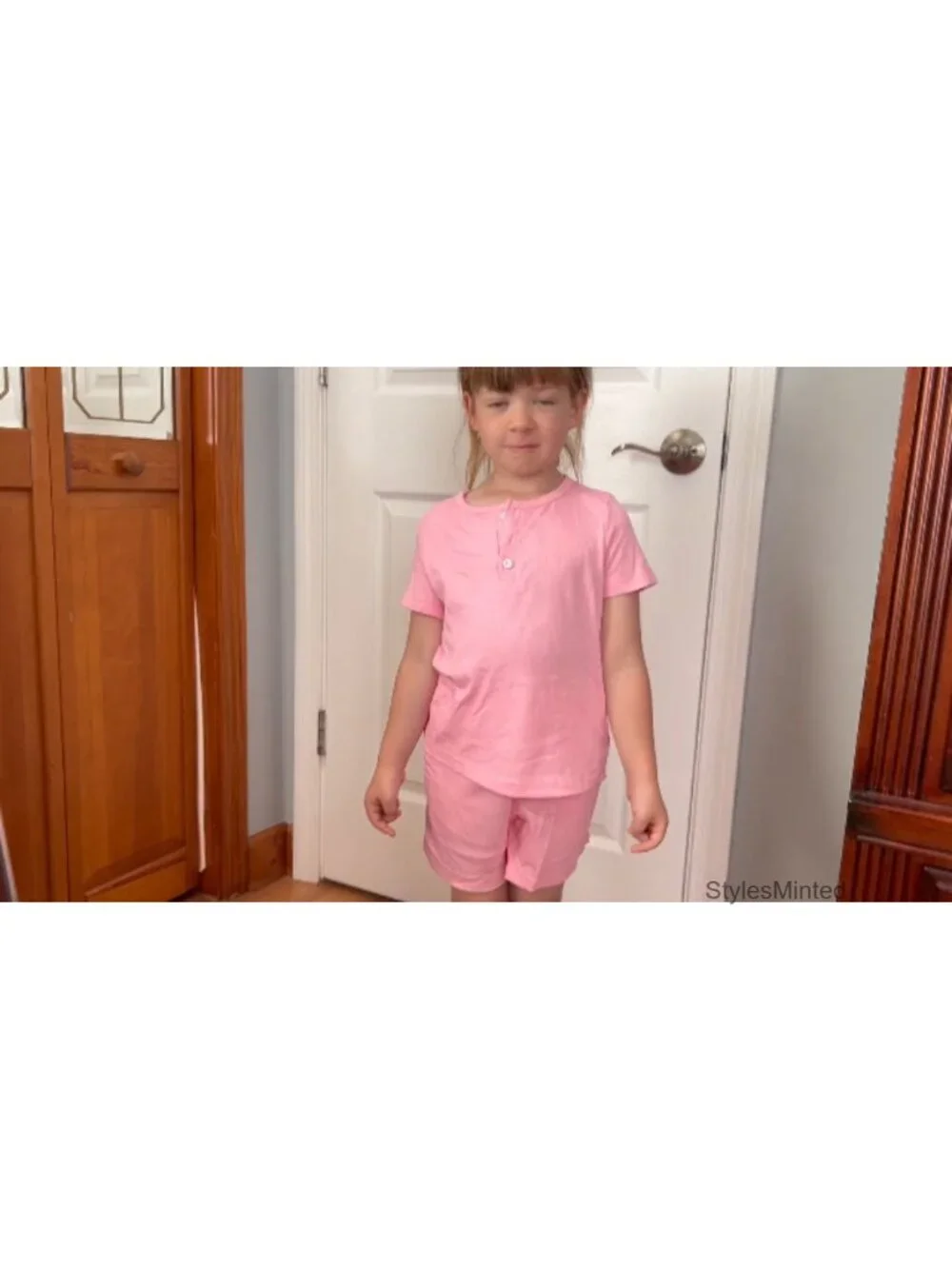 Girls 2 Piece Cotton Summer Outfit Set - Short Sleeve Top & Shorts, Henley